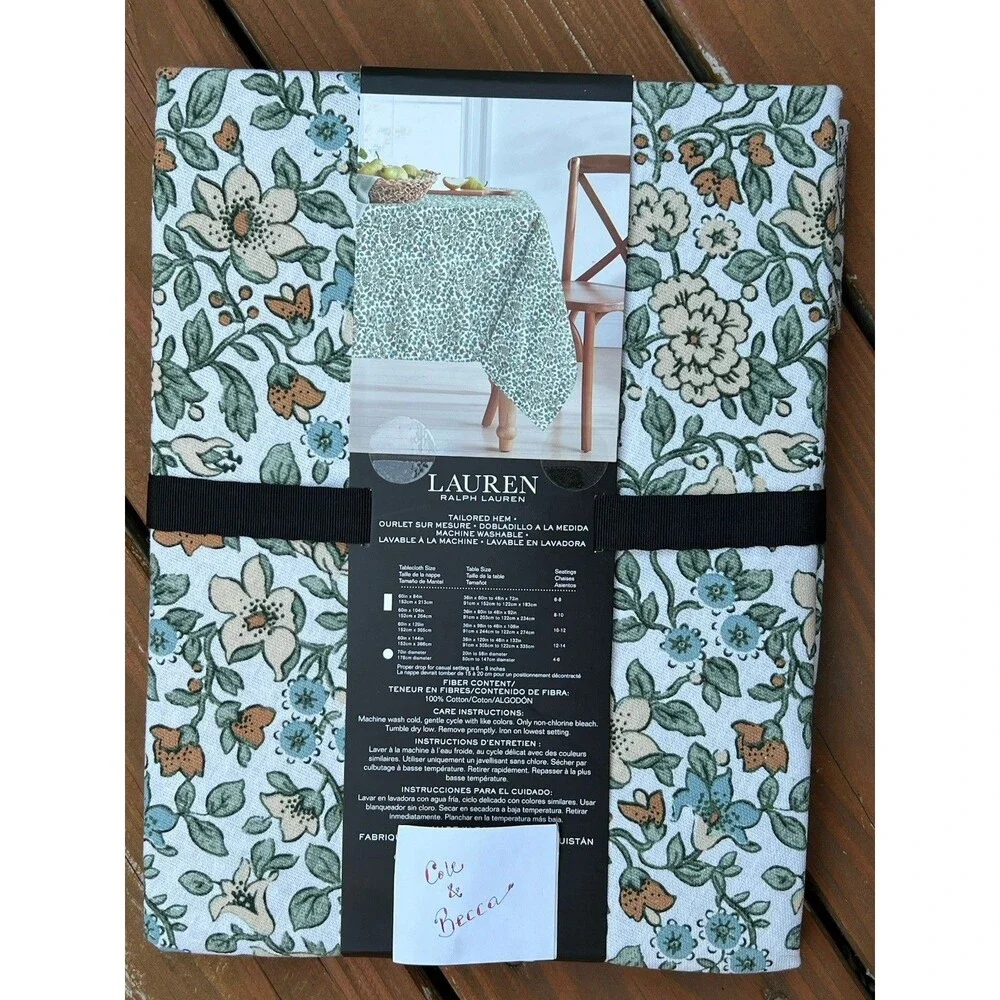 Ralph Lauren Tablecloth Off White Floral 100% Cotton 70